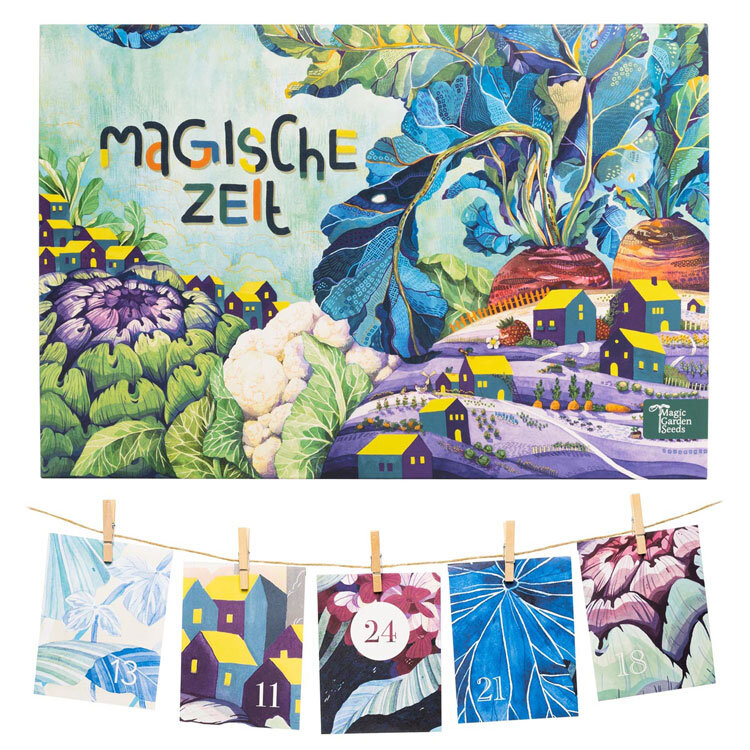 Organic seed advent calendar “Magical Time” Grow-Your-Own Garden Feast with door cards on a string
