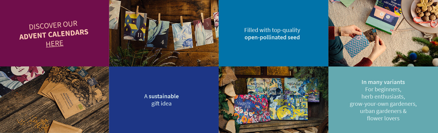 Promotional banner for the Magic Garden Seeds seed advent calendars