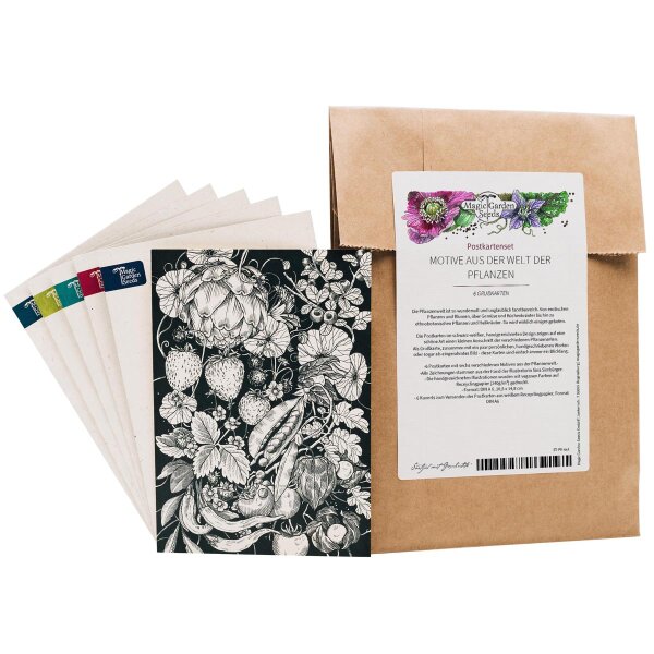 Greeting Card Set - Magic Garden Seeds Highlights - 6 Postcards with Our 6 Most Beautiful Hand-drawed Motives and Fitting Envelopes