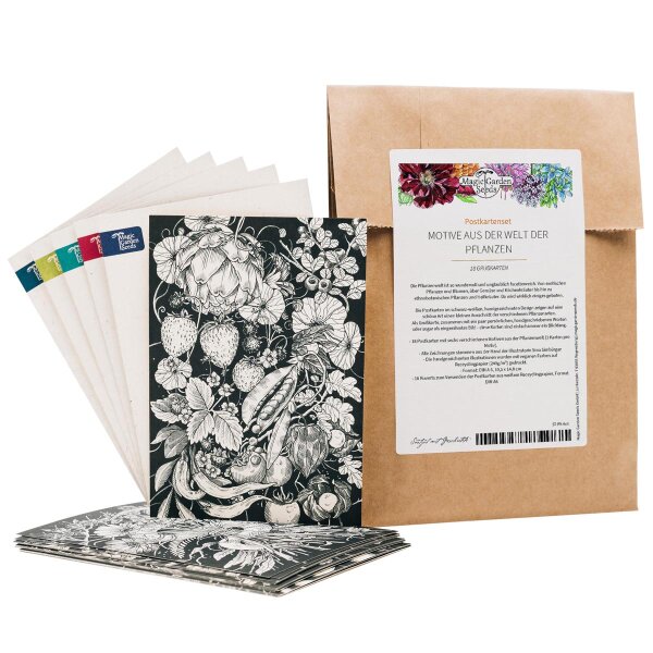 Greeting Card Set - Magic Garden Seeds Highlights - 6 x 3 Postcards with Our 6 Most Beautiful Hand-drawn Motives and Fitting Envelopes